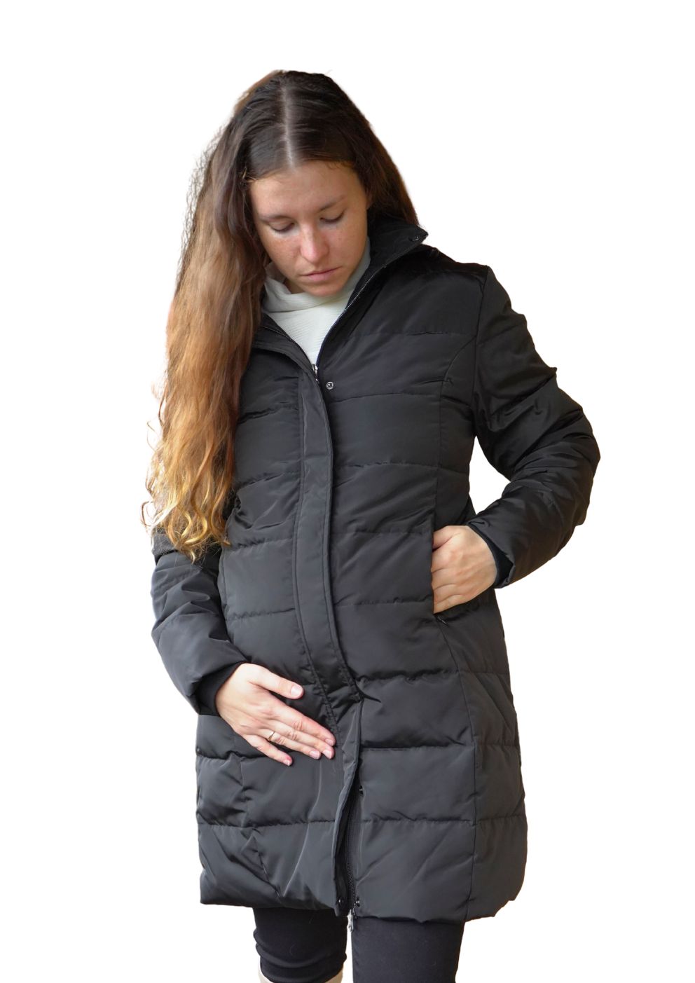 Padded black maternity winter coat
