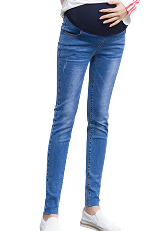 Zili grūtnieču džinsi ar regulējamu apkārtmēru
