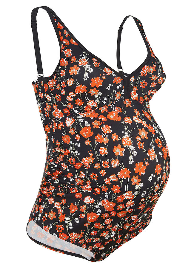 Maternity swimsuit with poppy print