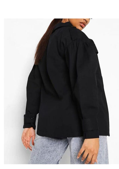 Black puff-sleeved maternity jacket