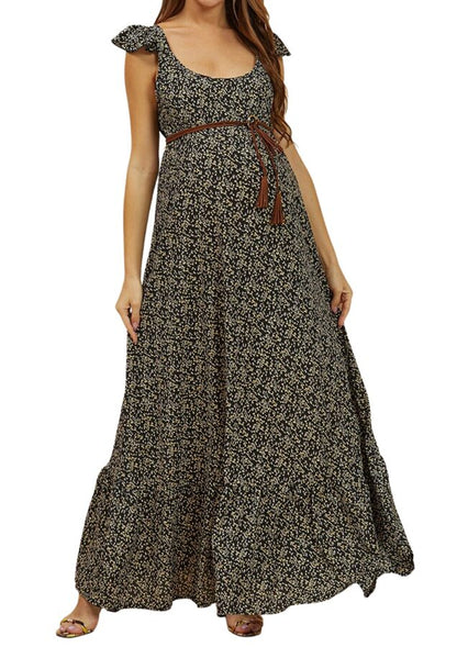 Long maternity dress with small flower pattern