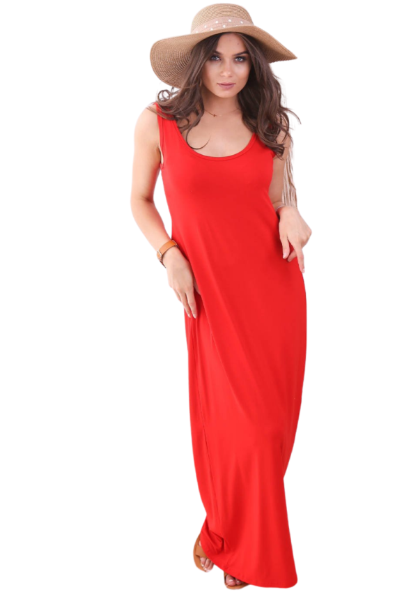 Red maternity dress with bare back