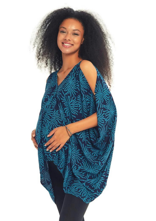 Maternity tunic with blue ornaments